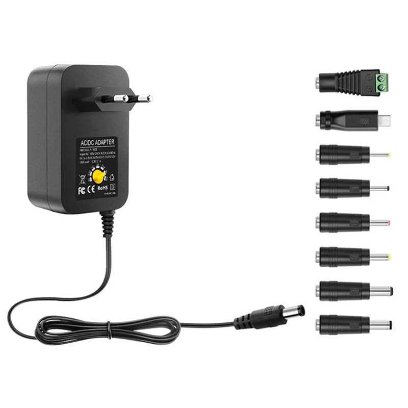Универсальный Источник Питания мощностью 30 Вт, Адаптер переменного/постоянного тока мощностью 3-12 В, Импульсный Источник Питания с 8 Наконечниками для Переходников и USB-Штекером EU Plug