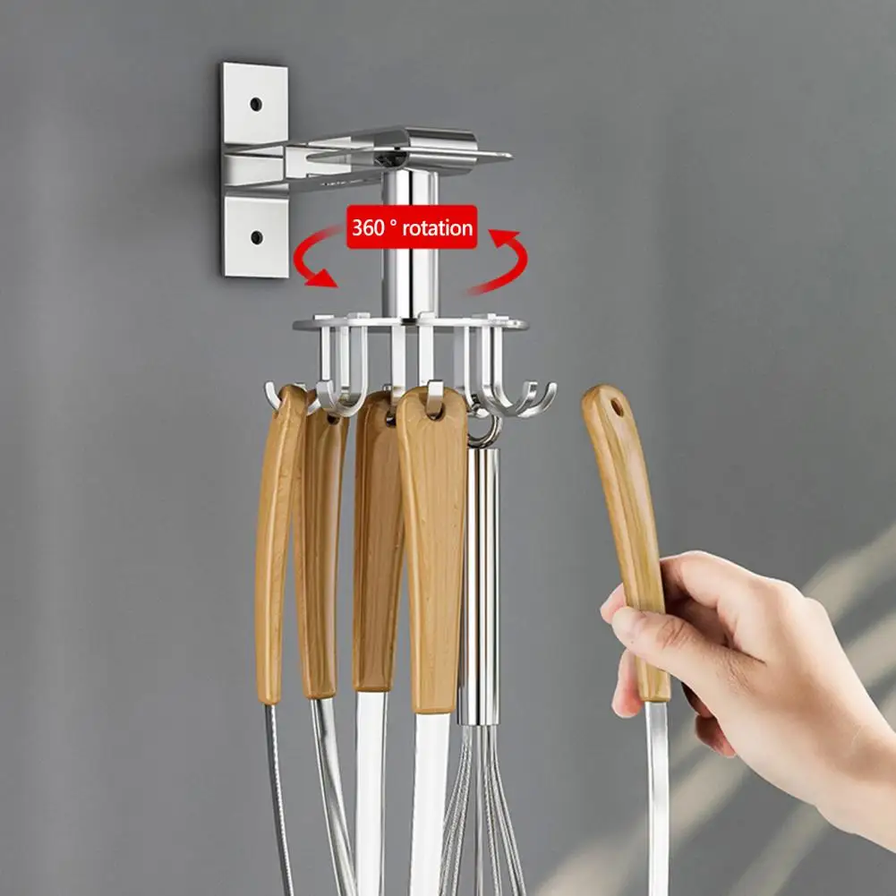 Универсальный Крючок из алюминиевого сплава Легко организует кухню с Поворотом на 360 градусов, Универсальные Крючки Без Клея для посуды