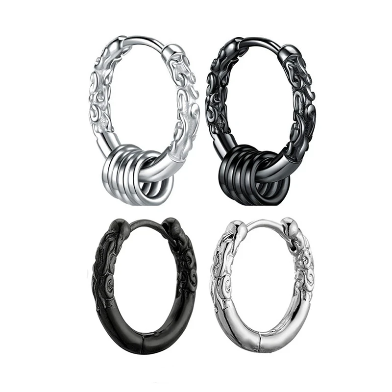 Уникальные серьги-кольца с резьбой в виде круга, черные круглые серьги-кольца из нержавеющей стали Для женщин, мужчин, уличных украшений, эффектных подарков