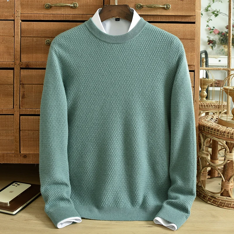 Утолщенный свитер из чистого кашемира, мужской круглый вырез, молодежный однотонный жаккардовый пуловер Корейского производства, вязаный свитер большого размера, зимний