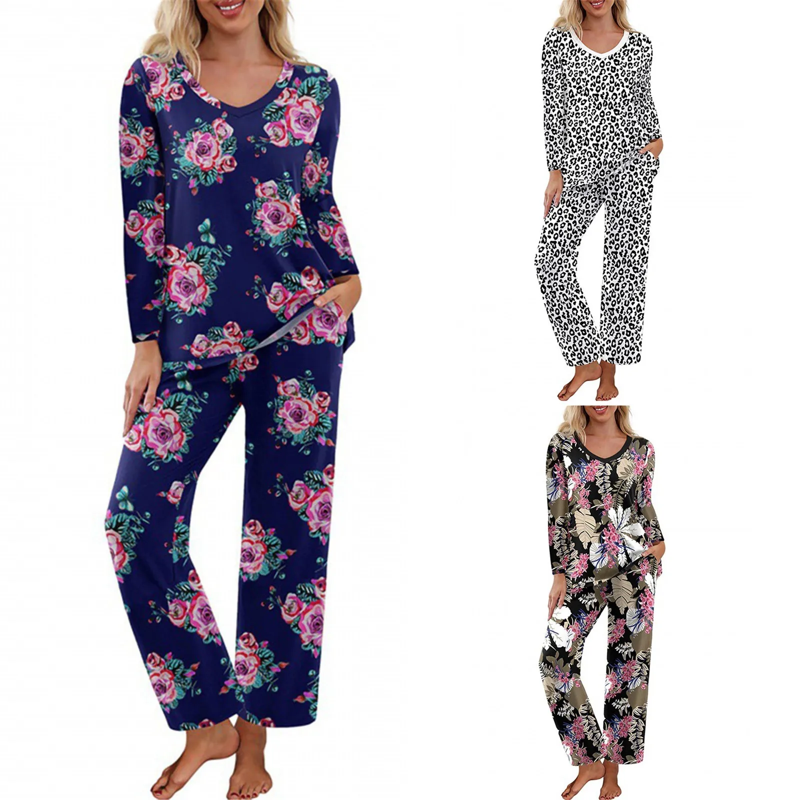 Цветочный принт женские полосатые пижамы комплект с коротким рукавом топы и брюки бегунов пижамы костюм