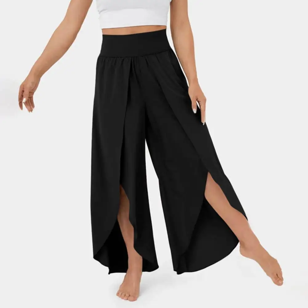 Штаны для йоги, удобные Длинные брюки, Защищающие от скатывания, стильные женские Широкие брюки с цветочным разрезом