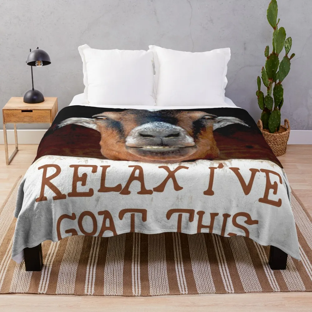расслабься, я коза, веселая коза, улыбающаяся коза, Плед, утяжеленное одеяло, плед для дивана, Винтажное одеяло для дивана, Тонкое